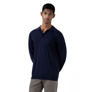 Gingtto Solid Black Wholesale High Quality Wholesale Custom Logo Long Sleeve Polo - Product Image 4