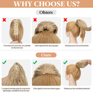 En gros Extensions <span class=keywords><strong>de</strong></span> cheveux synthétiques en <span class=keywords><strong>queue</strong></span> <span class=keywords><strong>de</strong></span> <span class=keywords><strong>cheval</strong></span> à pince, résistantes à la chaleur, longues, ondulées et volumineuses - Product Image 5