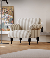 Fauteuil de Style Rétro Français Chaise Tigre en Lin Rayé Vintage pour Petits Espaces Mid-Century Moderne Chambre Hôtel Salon