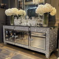Meuble TV en bois de luxe moderne avec miroir, meuble de salon, support TV personnalisé en diamant argenté avec fonction de rangement, vente en gros