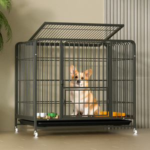 Cage pour chien en fil d'acier durable, rectangulaire, avec revêtement en poudre, pour animaux de grande race, enclos intérieur, design moderne, porte coulissante horizontale - Product Image 6