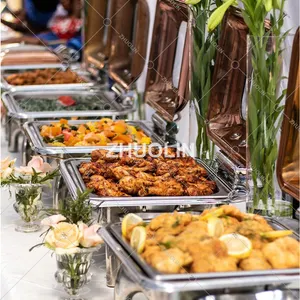 Tengah Meja Prasmanan, Alat Chaffer Cheffer dengan Sterno En Masakan Prasmanan Set Smokey Tembaga Mawar Emas Piring Saji