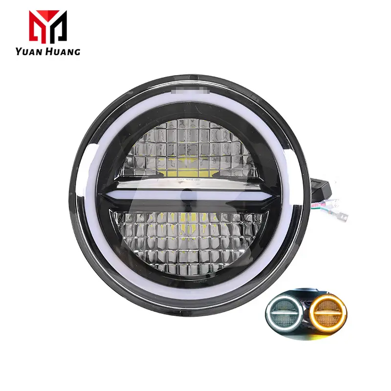 7Inch Round 70W Hi/Low Beam LED Spotlight White +Yellow Light Motorcycle Auxiliary Lights