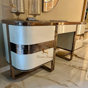 <span class=keywords><strong>Console</strong></span> de luxe à bords incurvés en <span class=keywords><strong>laque</strong></span> blanche avec garniture en métal or rose, meuble d'entrée moderne - Product Image 4