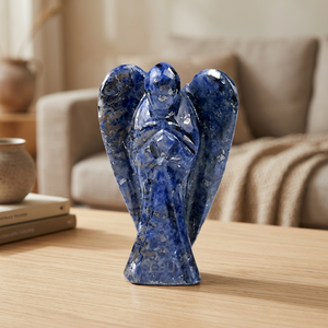 Sodalite naturelle, figurine d'ange sculptée à la main de 1 pouce, pierre de poche, cristal, pierre précieuse, Feng Shui, guérison, pierre semi-précieuse - Product Image 2