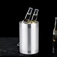 Seau à glace OUYADA 1,3 L en acier inoxydable avec couvercle et poignée, refroidisseur isolant pour champagne et vin, idéal pour la maison, le bar et les fêtes en extérieur
