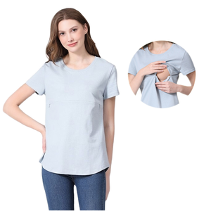 Summer Plus Size Maternity Top <span class=keywords><strong>T</strong></span>-<span class=keywords><strong>shirt</strong></span> en coton doux avec <span class=keywords><strong>fermeture</strong></span> à glissière horizontale pour l'<span class=keywords><strong>allaitement</strong></span> Vêtements d'<span class=keywords><strong>allaitement</strong></span> Confortable S -5XL - Product Image 1