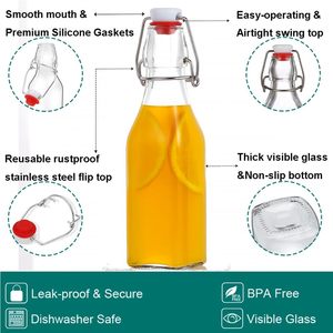 Bottiglie di vetro da 250 <span class=keywords><strong>ml</strong></span> (8 oz) con tappo a chiusura ermetica per birra fatta in casa, kombucha, kefir, estratto di vaniglia, olio, aceto - Product Image 4