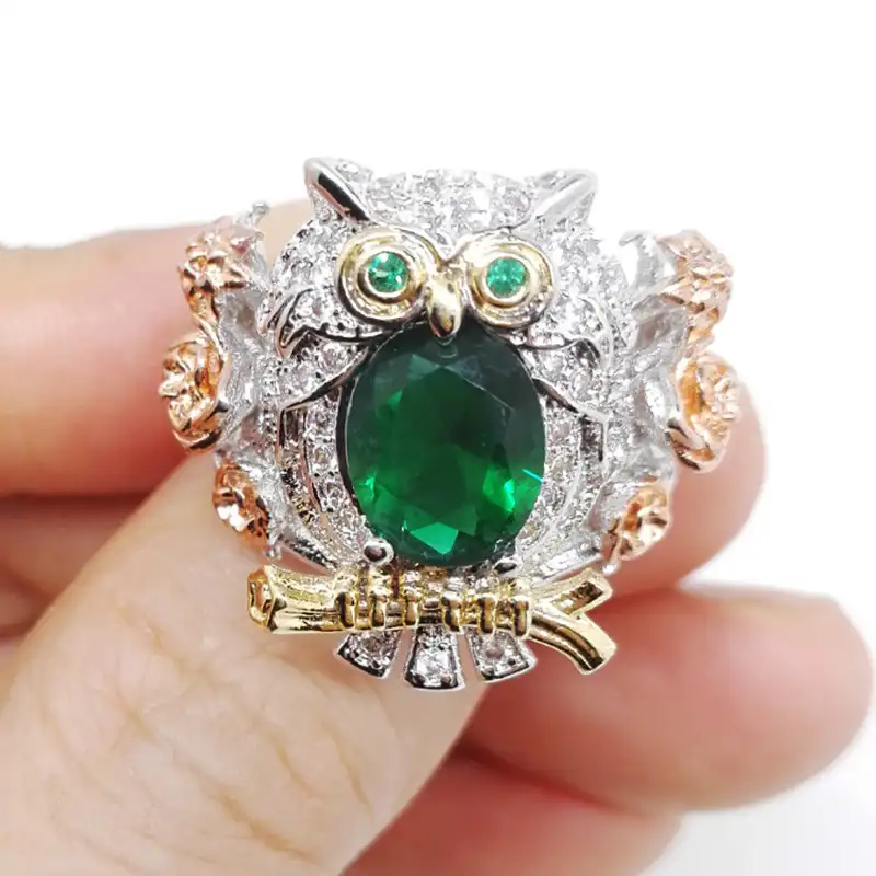 Модные сова кольцо для женщин зеленый кубический циркон кольцо, 18k, позолота, с украшением в виде кристаллов животных кольцо на палец, мужские ювелирные изделия, аксессуары