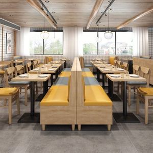 Juegos de restaurante, muebles, mesas de comedor y sillas para cafetería, Bar de comida rápida, cantina, asiento de cabina de madera de cuero, Panel de sofá - Product Image 1