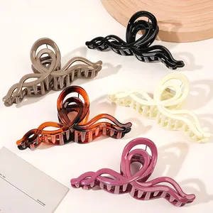 Extra Grote Holle Golvende Klauw Clip Cross Wave Haaraccessoires Voor Dik Haar Effen Kleur Haai Grote Jumbo Haarklauw Clip