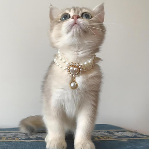 Collier de perles double couche pour animaux de compagnie, pendentif en forme de cœur, collier pour chat et chien, blanc, bleu, or, vert, bijoux en plastique durables - Product Image 2