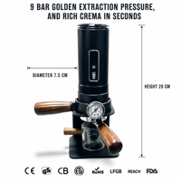 Machine à café semi-automatique portable OneBrew Super58 58 mm, 19 bars de pression, batterie 7500 mAh/13500 mAh, sans fil, pour la maison