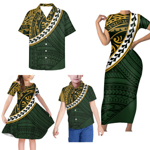 Le donne di alta qualità vestono su misura disegno tribale polinesiano Set di famiglia vestiti per adulti per bambini 4 pz/set Tapa Design - Product Image 3