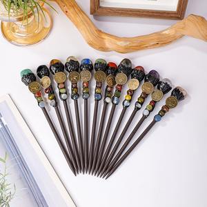 Boho Crystal Hair Stick 12 Zodiac Hairpin avec Quartz de pierres précieuses polies sur le dessus Chakra Crystal Gemston Hair Jewelry Accessoires - Product Image 3