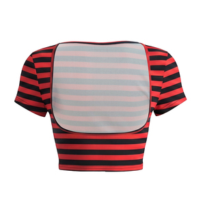 Viviblook J26ST161 <b>Women</b> Summer <b>Shorts</b> <b>Set</b> Sexy New Striped Printed Lace Up Bra <b>Short</b> Sleeve Top <b>Shorts</b> Three Piece <b>Set</b> - Product Image 5