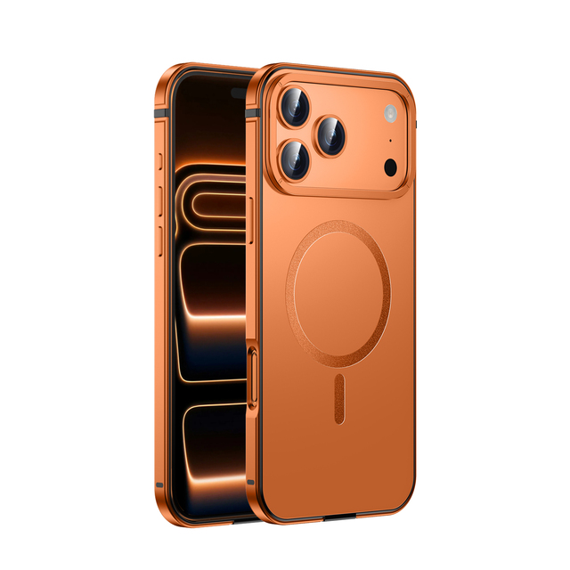 For iPhone 17 Pro Max Magnetic Case Alloy Frame Protection Phone Case 17 Pro Orange Magnetic Metal Lens Shockproof Cover