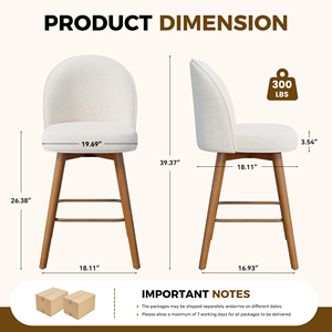 Steady Swivel Counter Height Bar Stool with Wood Legs Adjustable Footpads Chenille Upholstery for Home Bar and Kitchen Island - Product Image 6