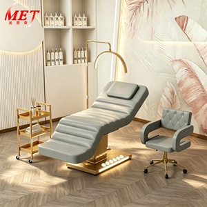 Cama Facial Eléctrica Profesional de Lujo, de Acero Inoxidable Dorado, con 3 Motores, Curva, para Salón de Belleza, Spa, Pestañas, Masajes y Tratamientos Faciales - Product Image 4