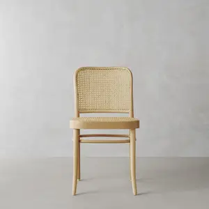 Cadeira de jantar em madeira de faia natural para restaurante, cadeira com encosto em cana e café, novo estilo