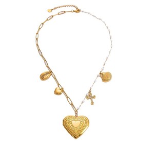 Fashion Layered Necklace 18K Gold Plated Imitation Pearl Heart <b>Cross</b> Pendant U Shape Clavicle <b>Chain</b> Multi Layer Jewelry - Product Image 5
