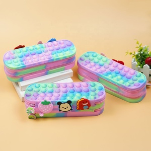 Amazon Hot Kids Double Layers Pop Up Fidget Silicone Pencil Case Push Out Bubble Fidget Stress Relief Squeeze Toy Pen Box Bag
