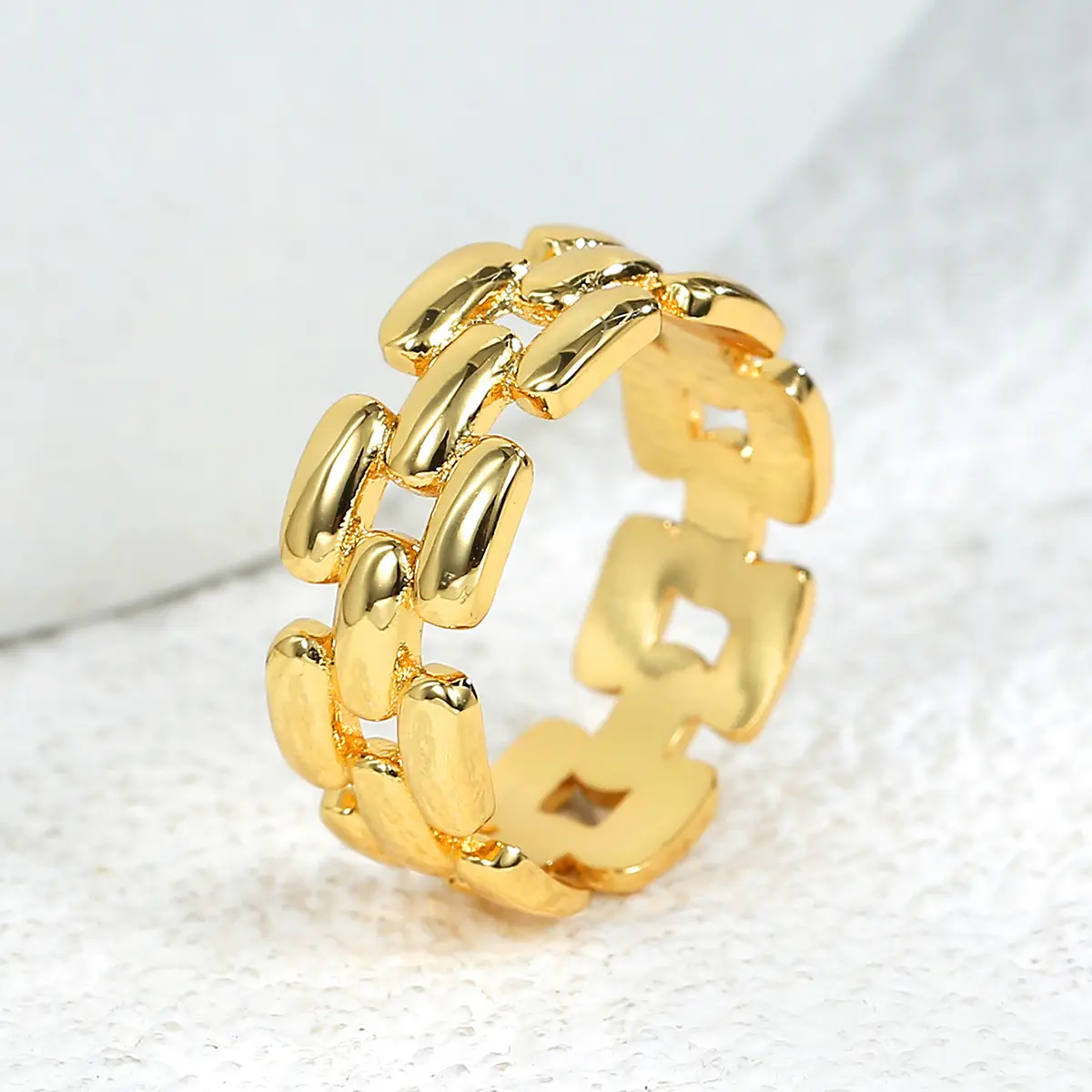 Joyería personalizada 925 anillos de plata esterlina cadena Punk Hip Hop joyería anillo liso cobre 18K chapado en oro anillo cubano para hombres W