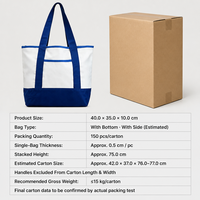 Lot de 16 sacs fourre-tout en toile importés, avec poche extérieure, 18 pouces, réutilisables pour le shopping, les courses, DIY, vierges, pour femmes et mères, longs (Bleu)