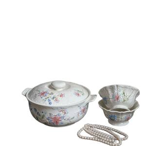 Nuevo tazón de sopa de cerámica de doble oreja floral romántico retro francés con tapa, frutero, tazón de almacenamiento, uso doméstico - Product Image 5