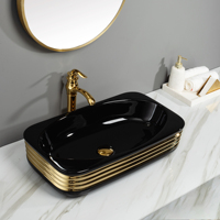 Sanitaires, lavabo design moderne, couleur or, noir, blanc mat, lavabo spécial pour plan de travail