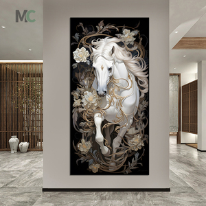 Caballo blanco de lujo ligero moderno, arte de pared de salón, decoración del hogar, pintura de caballo <span class=keywords><strong>para</strong></span> el éxito, cuadro colgante de oficina - Product Image 1