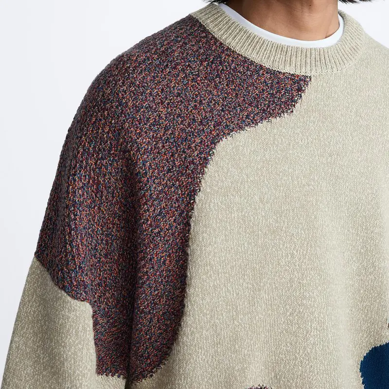Sweater Crew neck kustom pria lengan panjang Jacquard rajut atasan rajutan lanskap desainer sweater rajut katun untuk pria