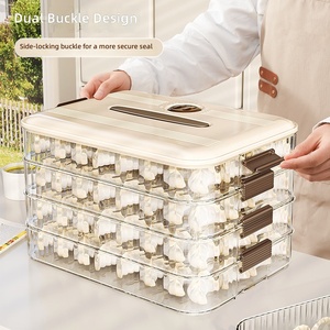 Three-Layer Plastic Dumplings Food Storage Container With <b>Sealed</b> Snap Closure For Kitchen Organization Minimalist Design - Product Image 2