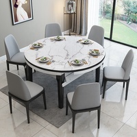 Ensemble de table à manger moderne 6 places avec chaises rondes en bois massif, écologique, pour appartement et hôtel, mobilier de salle à manger extensible