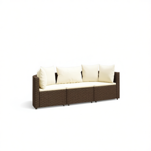 Set di 3 divani da giardino in rattan marrone per il relax all'aperto, design contemporaneo. - Product Image 1
