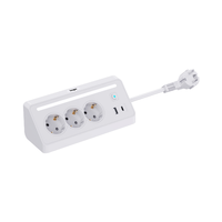 Tira de enchufes de escritorio LED con corriente nominal de 16A, salidas de 3CA, USB y cable de 1,5 M, nuevo diseño, enchufes estándar de la UE
