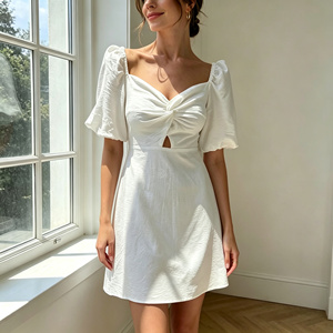 Vestido Mini Blanco con Abertura Frontal, Manga Abullonada, Estilo Dulce, Verano 2026, ODM/OEM, para Mujer, Informal, para <span class=keywords><strong>Fiesta</strong></span> - Product Image 1