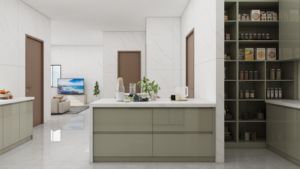 Cuisine moderne en forme de L, finition vert brillant, construction en contreplaqué et panneaux de particules - Product Image 3