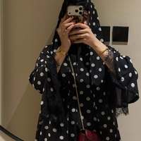 Nouvel ensemble Abaya à pois, cardigan long ouvert sur le devant avec hijab, tenue ample et modeste pour femmes musulmanes