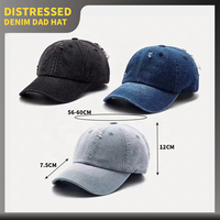 Casquette de baseball en jean délavé unie personnalisée OEM, casquette unisexe en jean vieilli, casquette de luxe en jean bleu délavé
