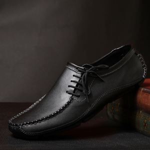 Chaussures basses en cuir pour hommes, à lacets latéraux, dessus en cuir véritable, souples et respirantes, chaussures habillées décontractées pour le bureau - Product Image 6