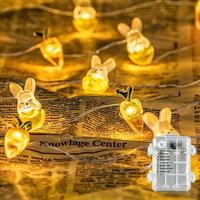 Guirlande lumineuse LED 3M 30 LED à piles avec télécommande, motif carotte et lapin, fil de cuivre, décoration de Pâques