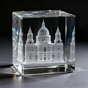 HBL OEM / ODM 3D Laser gravur St.Paul's Cathedral Kristallglas würfel Brief besch werer Kristall block Geschenke - Product Image 2