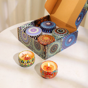 Scented Candles Round Bohemian Style Dried Flower Fragrance Soy Wax Gift Set for Home Decor - Product Image 1