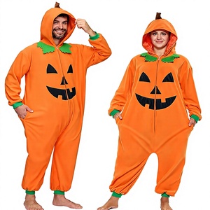 Orangefarbener Kürbis-Kapuzenoverall, Unisex, mit Reißverschluss, Halloween-Kostüm, Cosplay, Nachtwäsche - Product Image 4