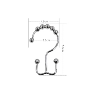 Kyok Thép Không Gỉ Con Lăn Bóng Tắm Rèm Móc Màu Bạc Bộ 12 Móc - Product Image 3