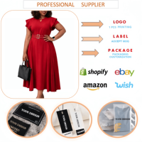 Robe de bureau élégante pour femmes J3367, robe d'été tendance, col en V, manches courtes, coupe trapèze, robe de bureau élégante, robes africaines pour femmes