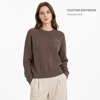 Pull en tricot côtelé taupe personnalisé pour femmes, col rond, manches longues