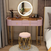 Meuble de chambre à coucher moderne de style nordique, miroir de maquillage à LED, table de toilette