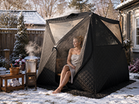 Tenda Sauna Memancing Es Musim Dingin Oxford Warmfire Tiga Lapis Jendela Besar Satu Kamar Tidur Pembukaan Otomatis Cepat Tahan Lama Termal
